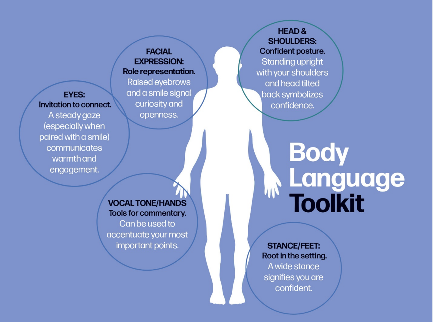 Figure 3 – The five elements of the body language toolkit (Rosemarino and Dolsten, 2022).